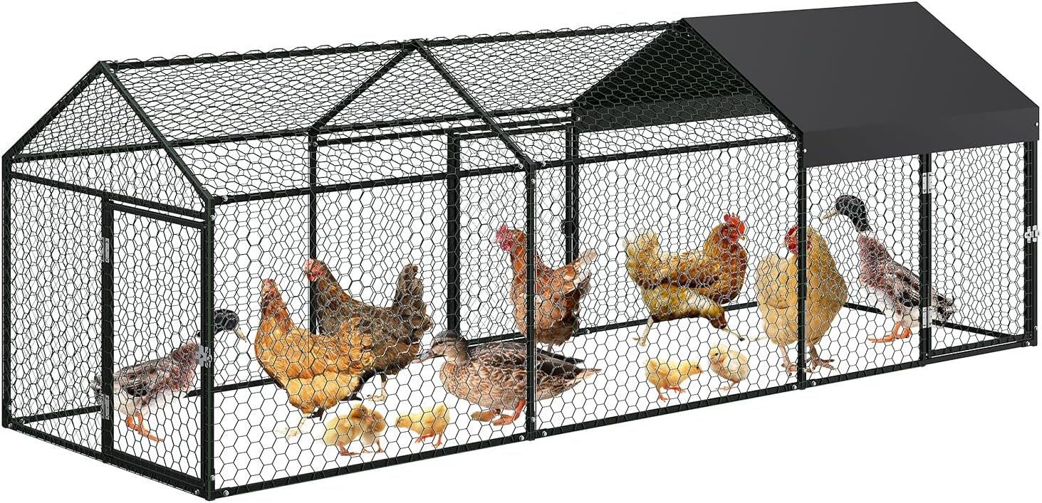 Large Metal Chicken Coop with Waterproof Cover for Poultry