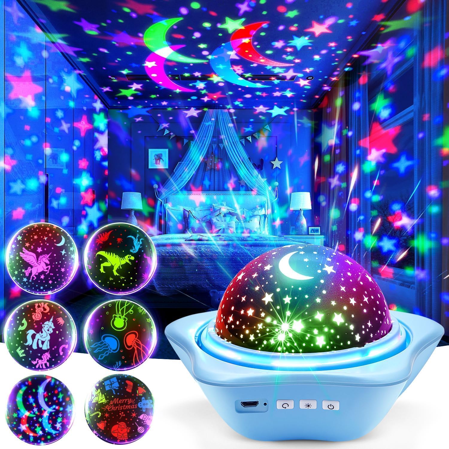 Kids Star Projector: 96 Modes, 360 Rotating, 6 Films