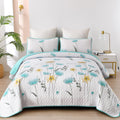 Floral King Quilt Set 3 Piece Aqua - Lightweight Reversible Coverlet