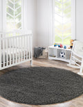 Uber Cozy Solid Shag 4 ft Round Graphite Gray Rug - Soft, Durable