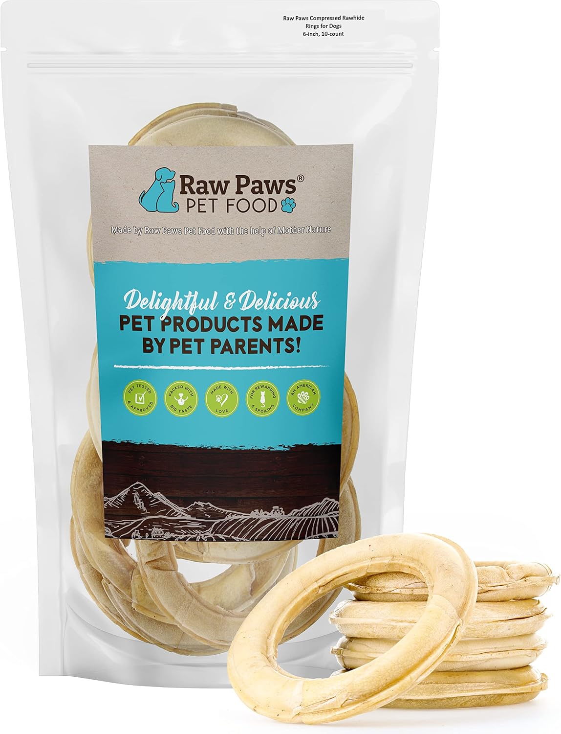 Raw Paws 6-inch Compressed Rawhide Rings for Dogs - 10 Count