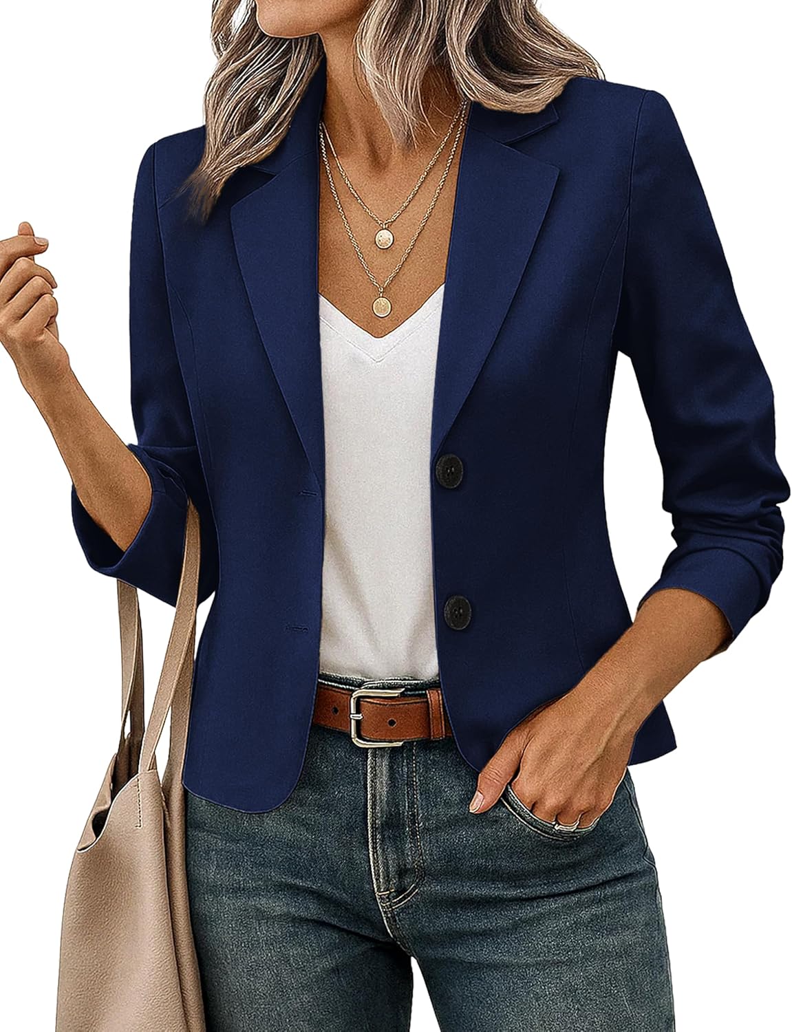 FOLUNSI Women's Business Casual Cropped Blazer for Office Style
