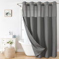 Charcoal Grey Linen Textured Shower Curtain Set - Ringless Snap Liner