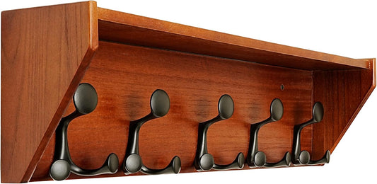 24-Inch Cherry Coat Rack Wall Shelf with Hooks for Home Use