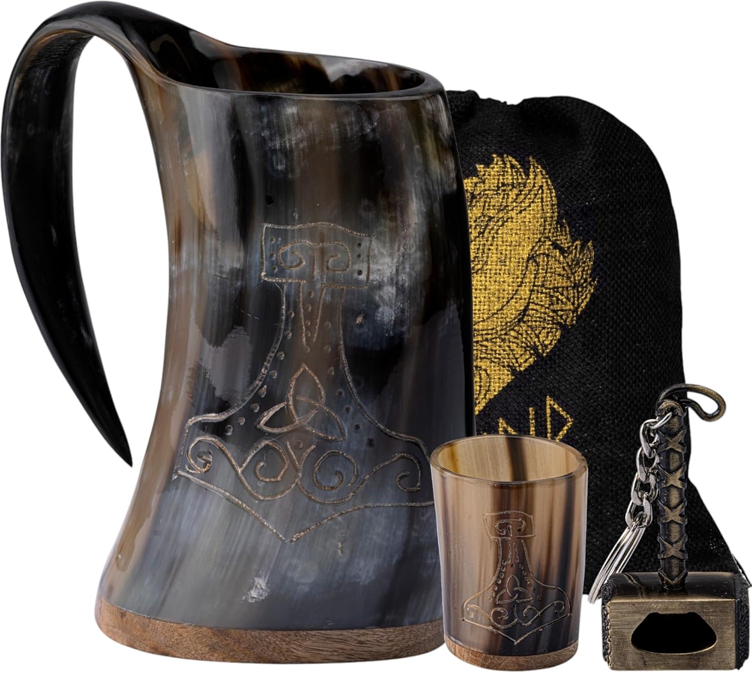 FENRIR Viking Drinking Horn Mug Set for Beer and Mead Lovers
