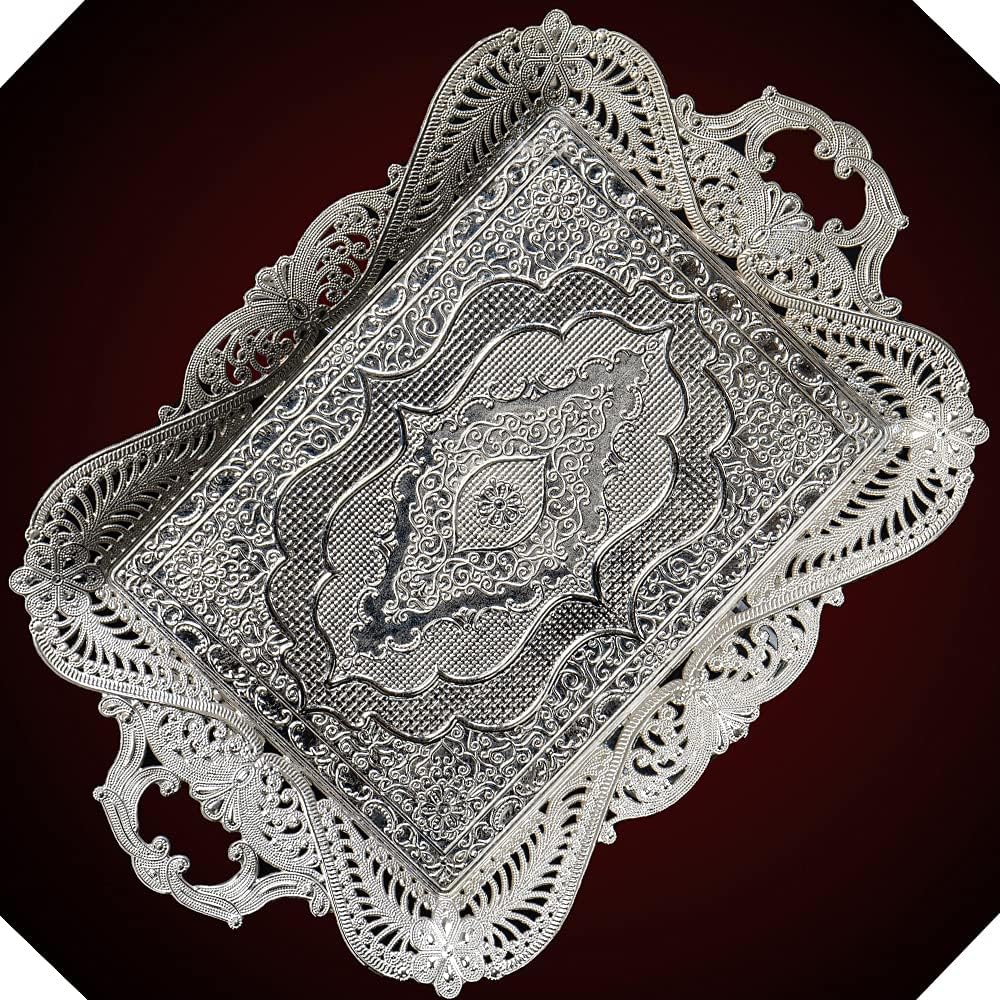 Elegant Silver Turkish Tea Coffee Serving Tray for Any Occasion