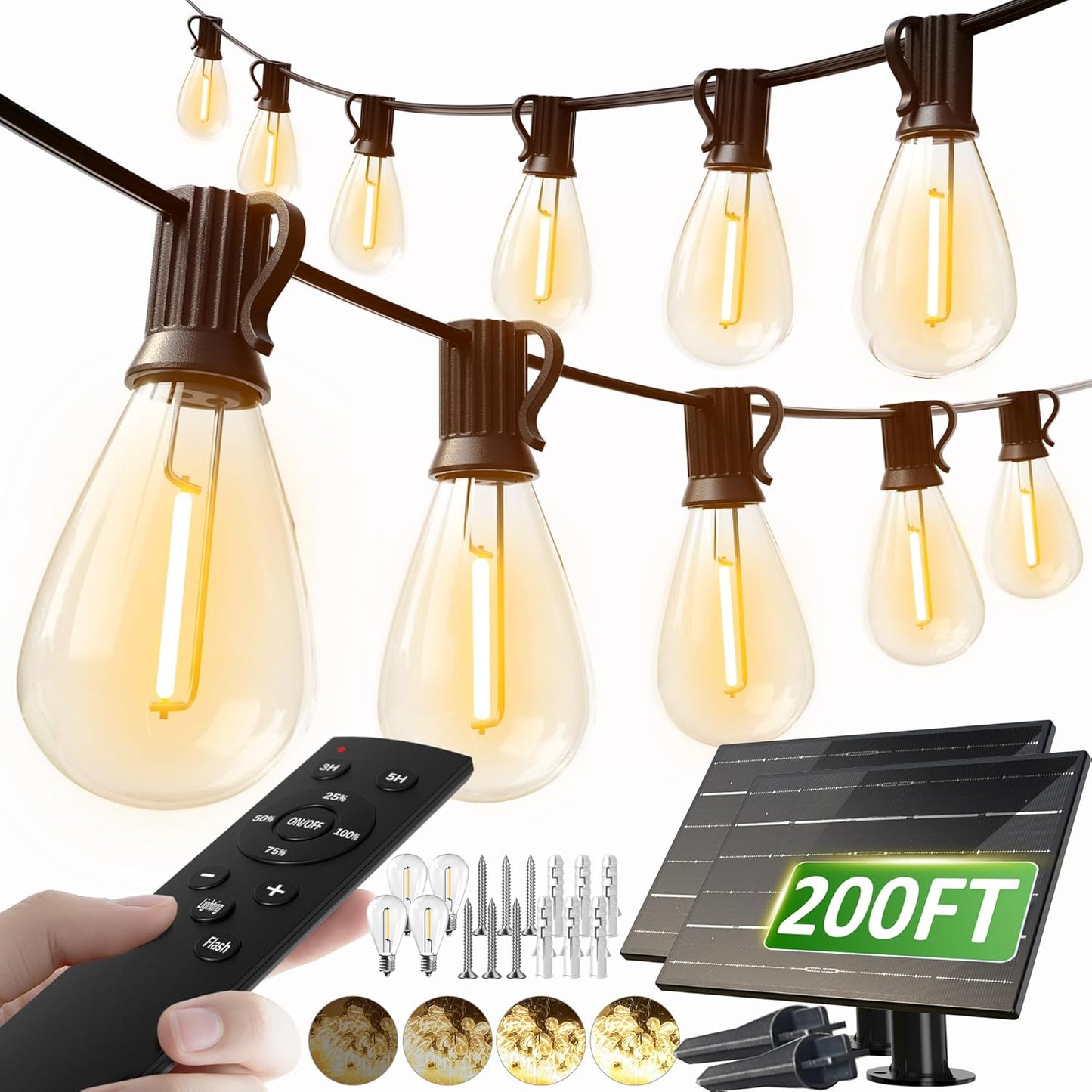 Luckystyle 200FT Solar String Lights for Outdoor Ambiance