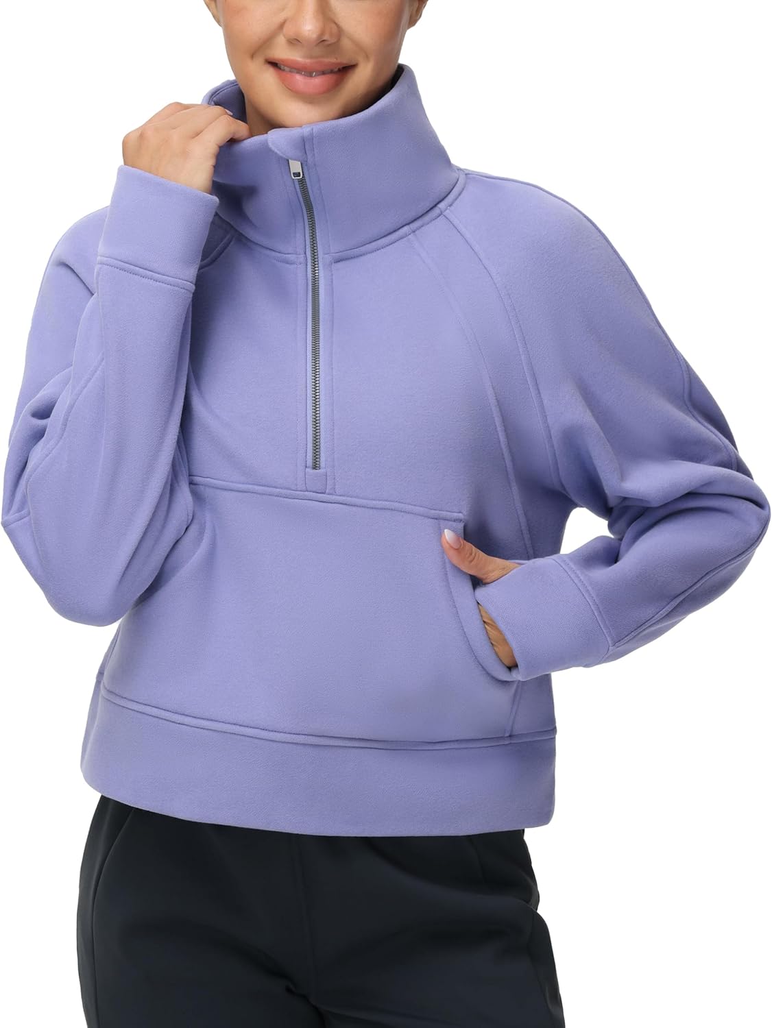 Half Zip Pullover Fleece Sweatshirt for Women with Pockets