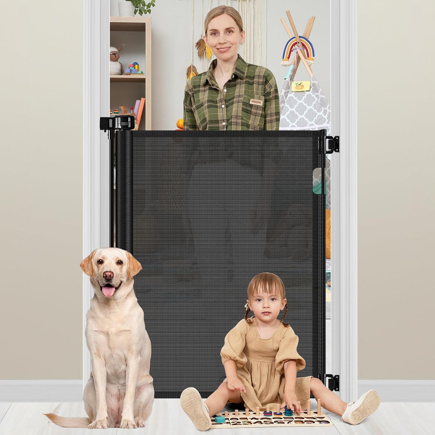 42 Inch Extra Tall Baby Gate for Kids and Pets - Retractable Design