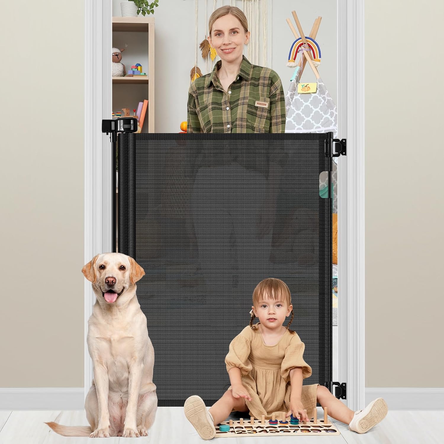 42 Inch Extra Tall Baby Gate for Kids and Pets - Retractable Design