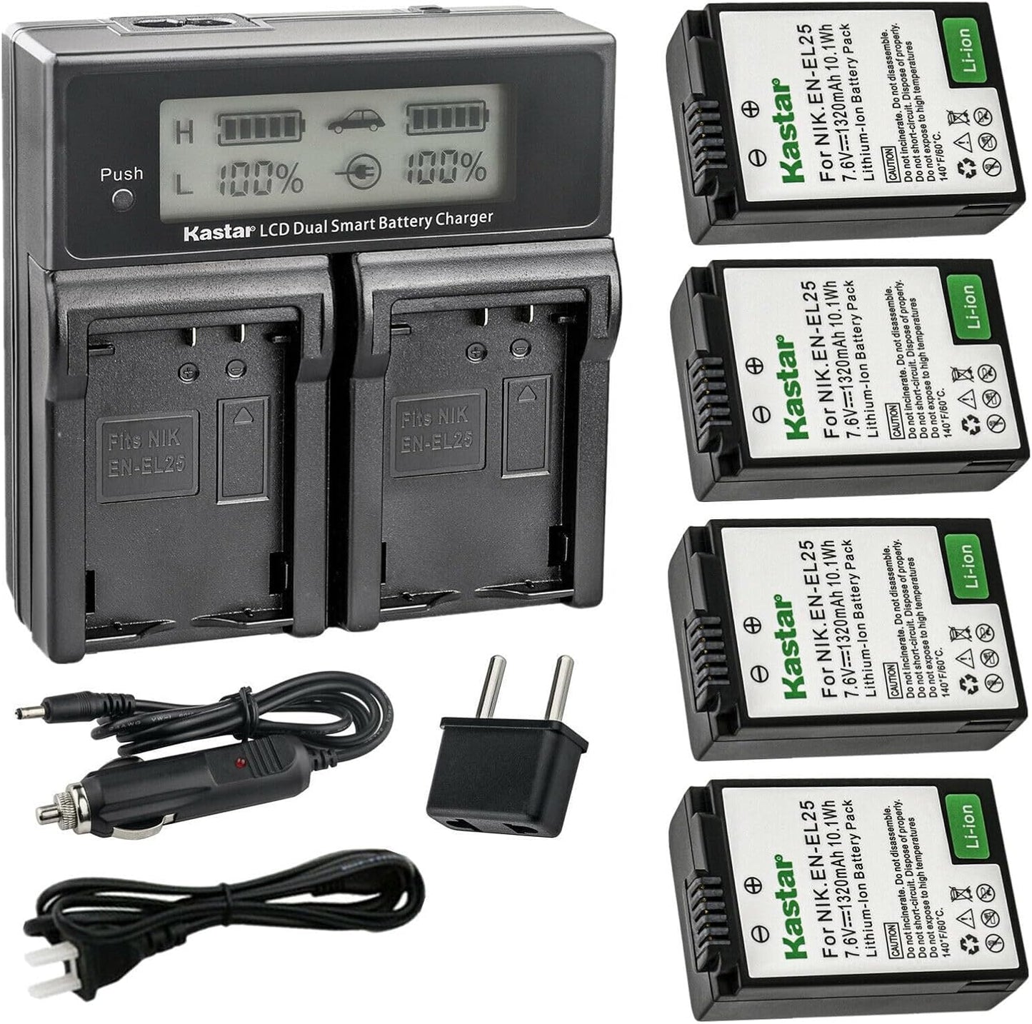 Kastar 4-Pack Battery and AC LCD Dual Fast Charger for Nikon
