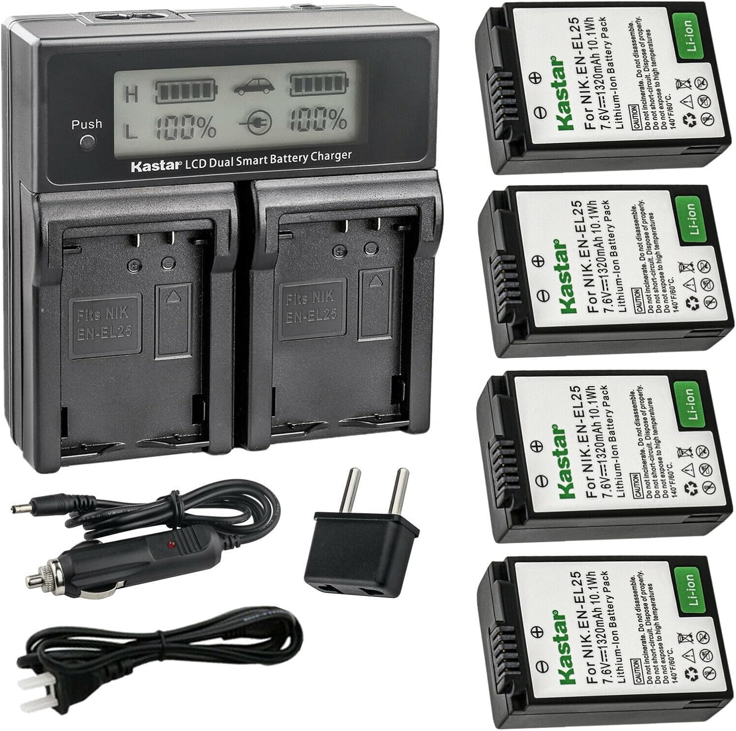 Kastar 4-Pack Battery and AC LCD Dual Fast Charger for Nikon