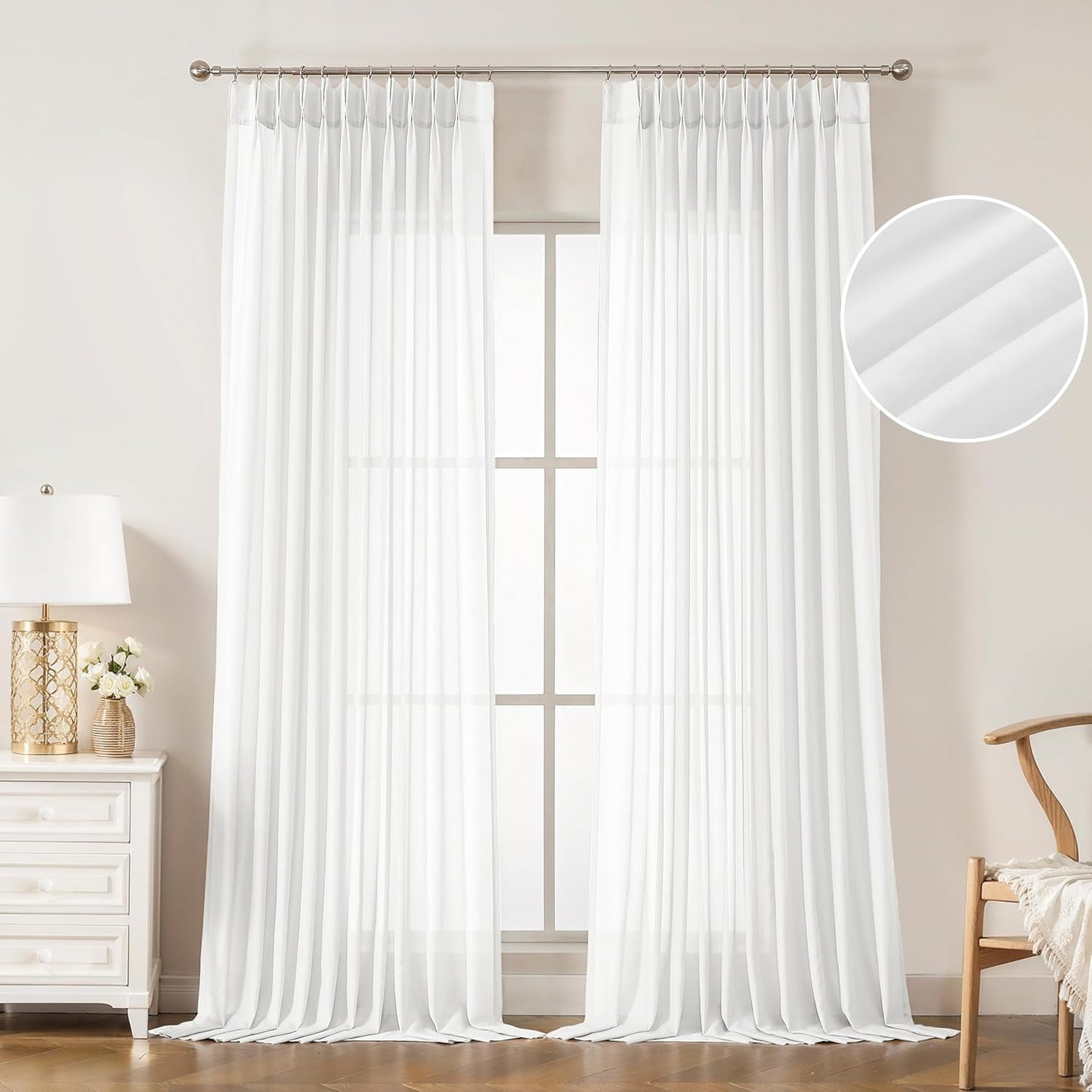 Bright White French Pleat Sheer Curtains for Elegant Spaces