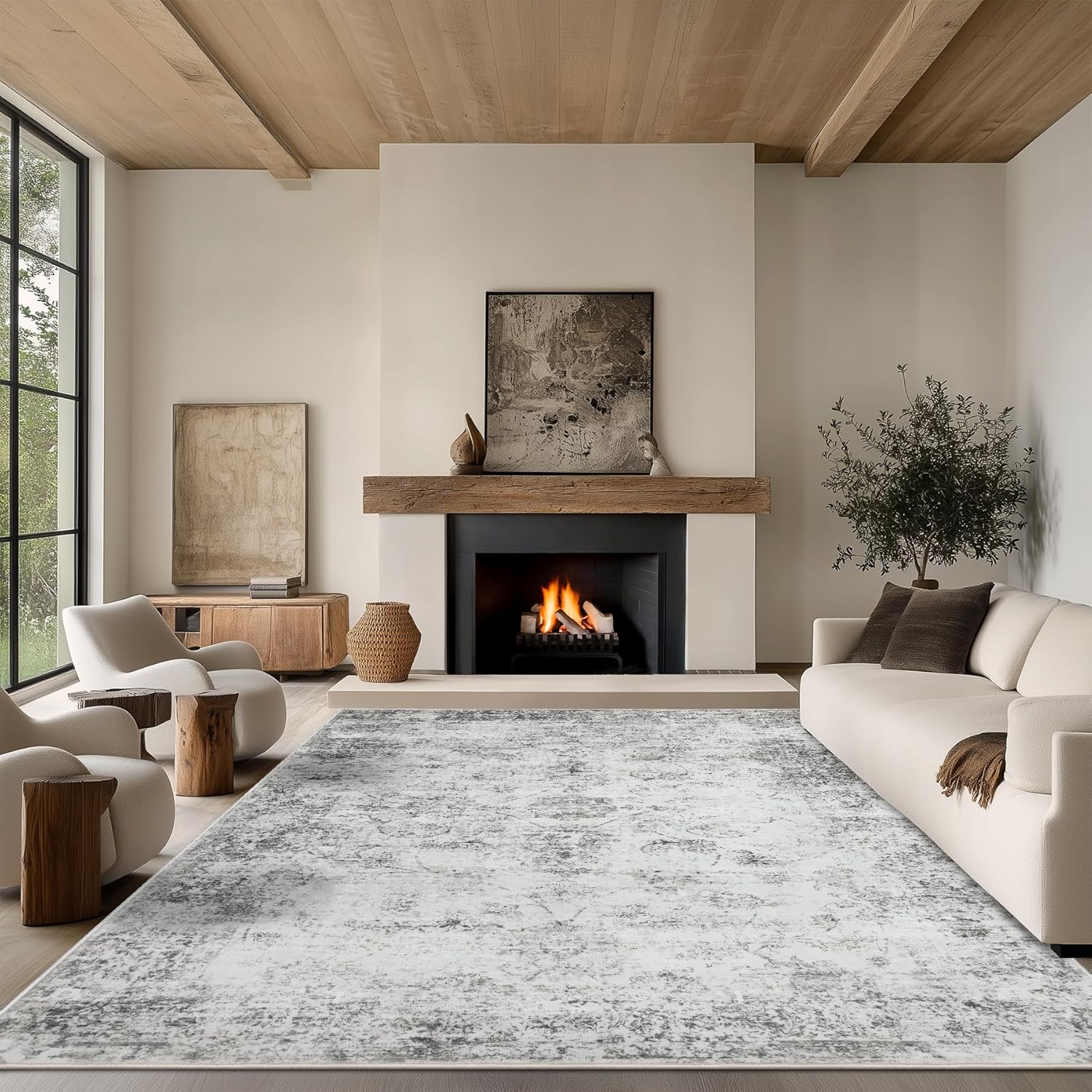 9x12 Area Rug for Living Room - Soft Vintage Abstract Design