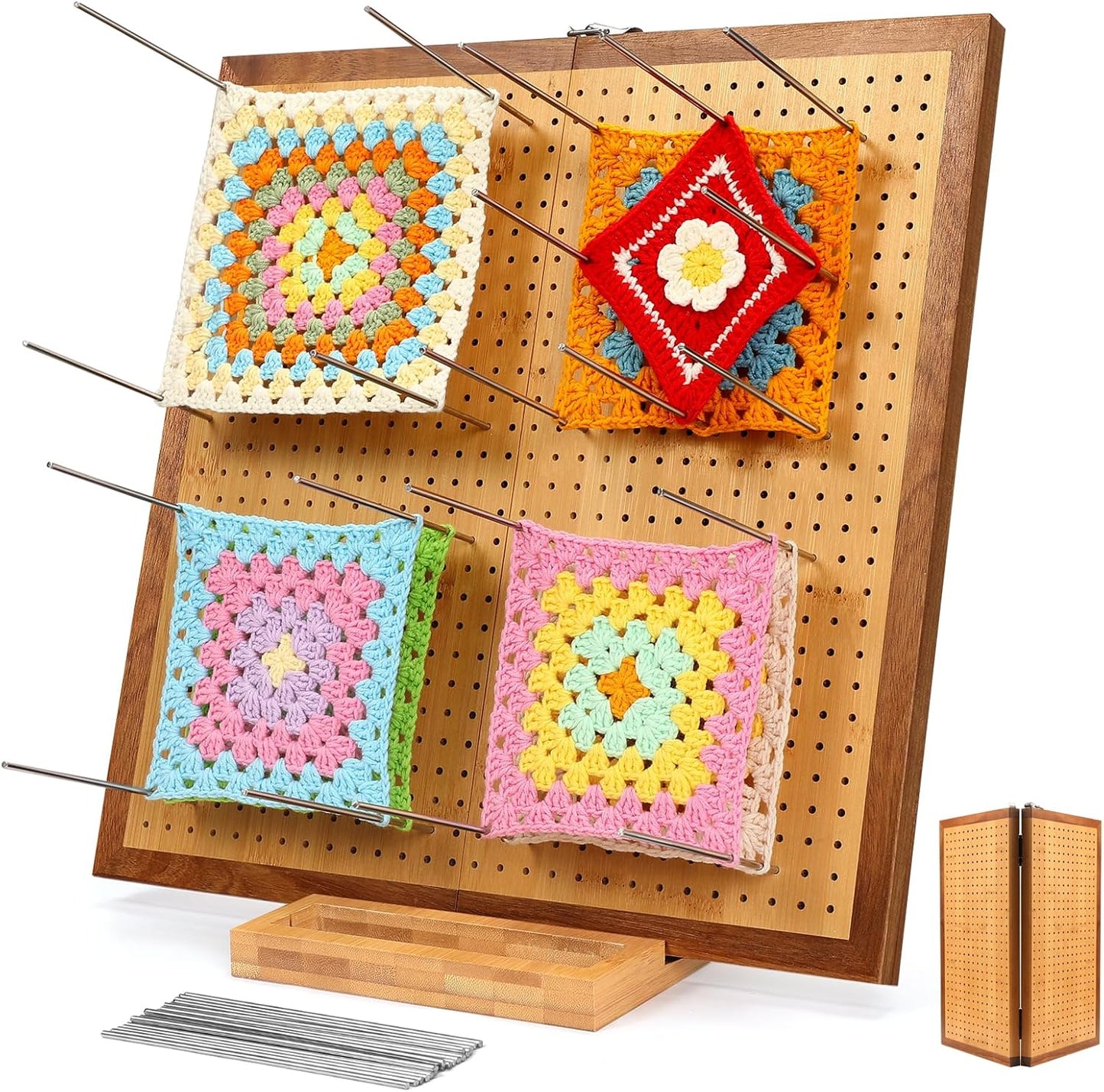 15.5 Inch Foldable Crochet Blocking Board with 35 Pegs for Crocheters