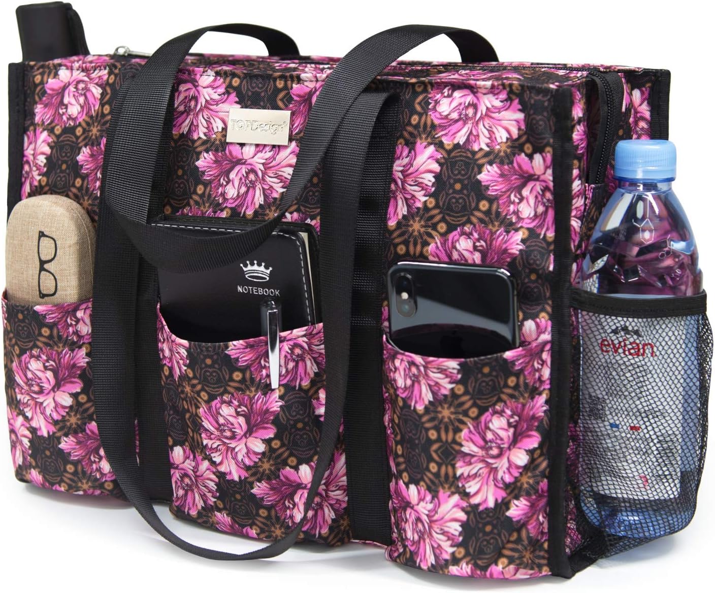 Utility Water Resistant Tote Bag with 13 Pockets for Women