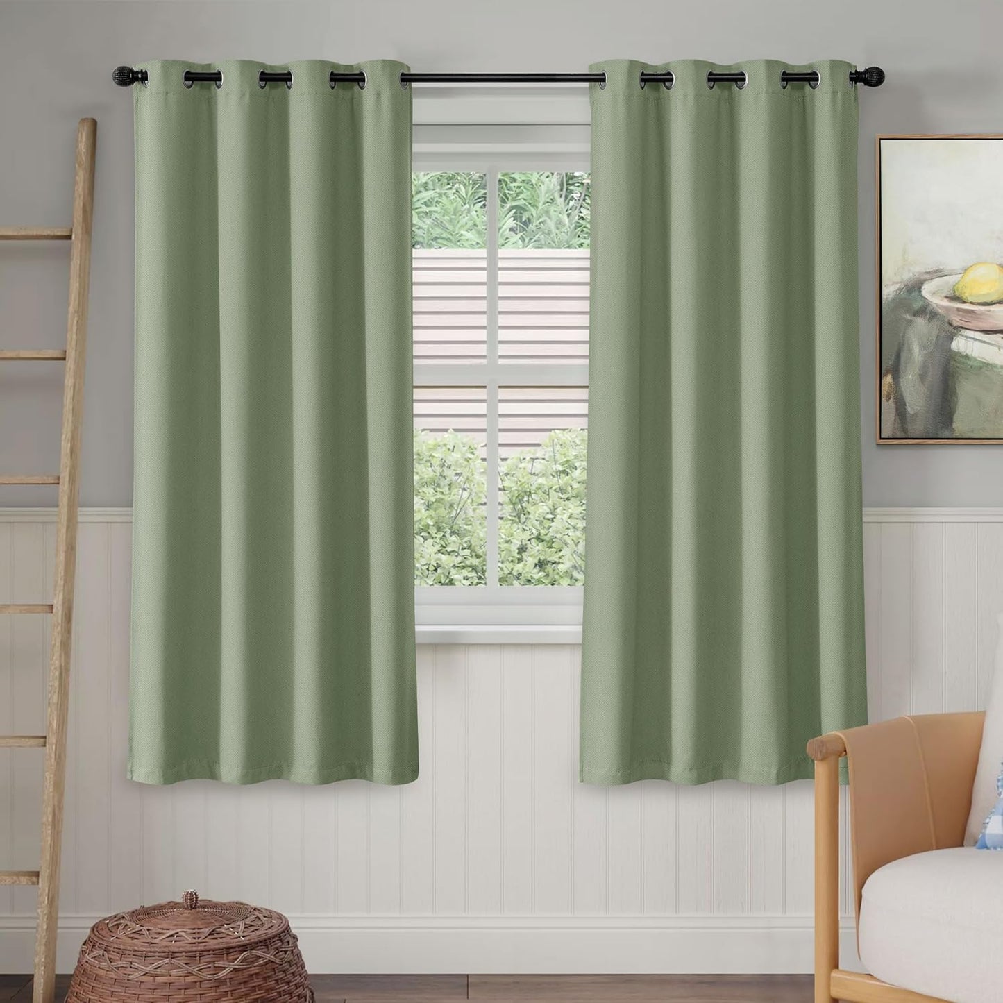 Green Linen 100% Blackout Curtains - 2 Panels 63 - Sleep in Peace