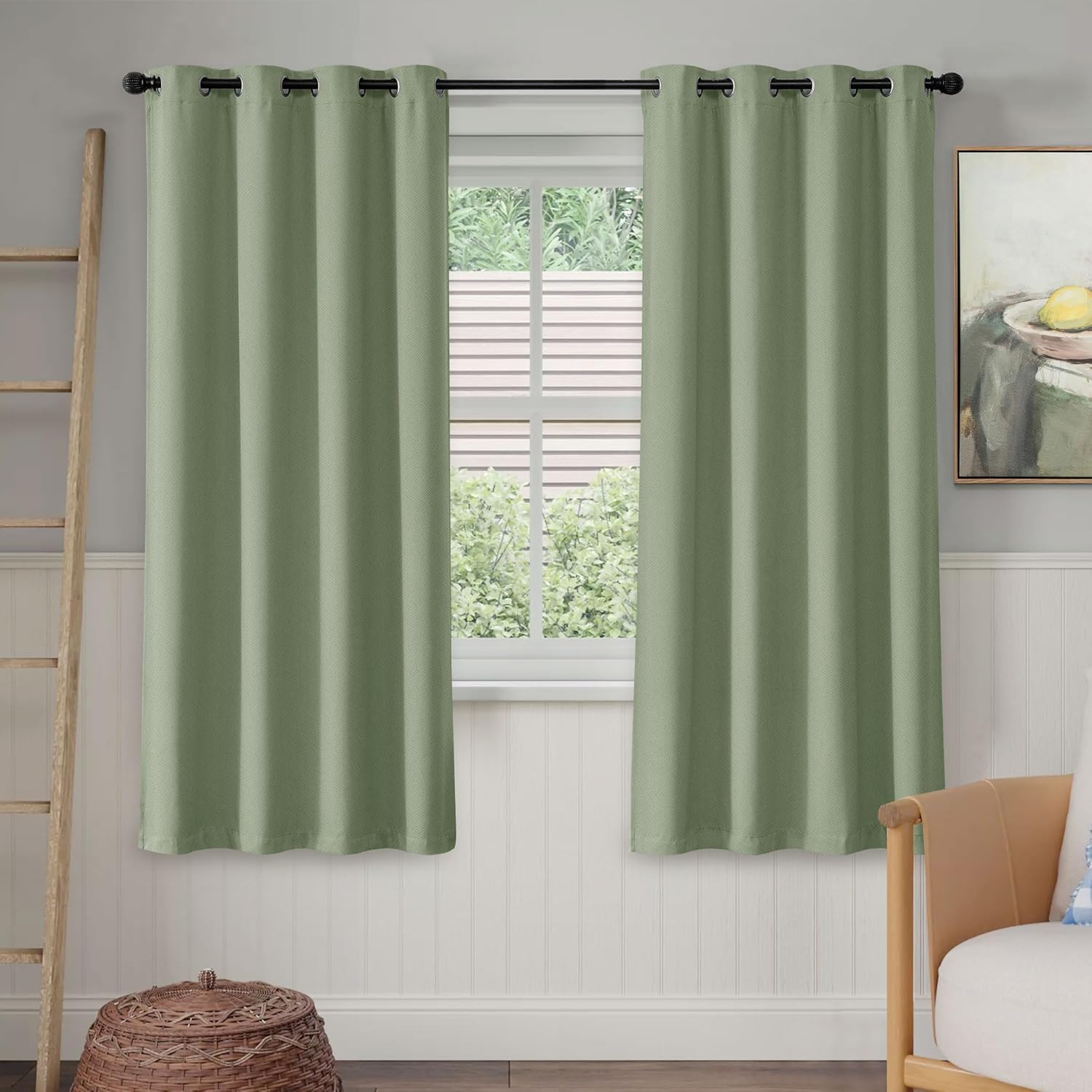 Green Linen 100% Blackout Curtains - 2 Panels 63 - Sleep in Peace