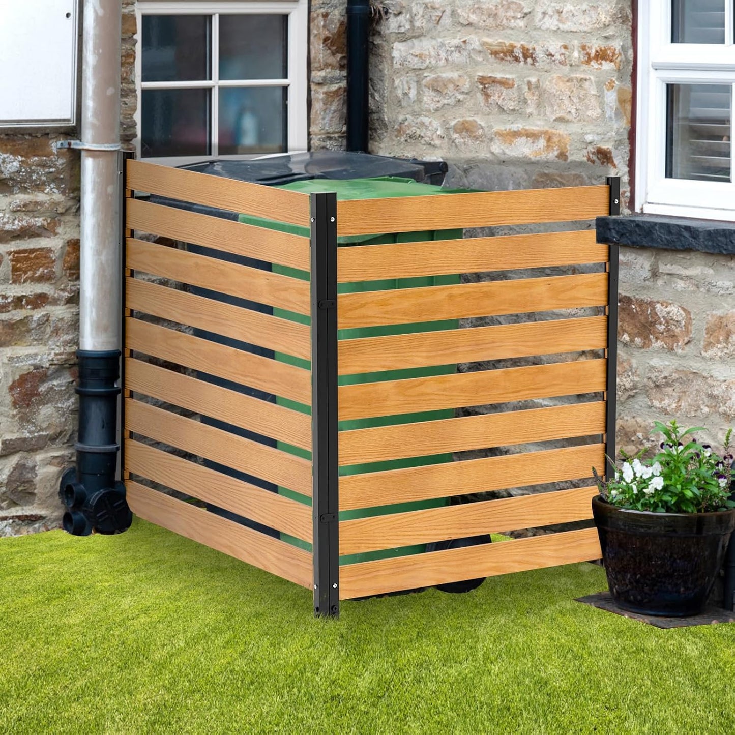 NAIZEA Outdoor Privacy Fence Panels - Metal Stake, Wood Style - 48 W x 48 H