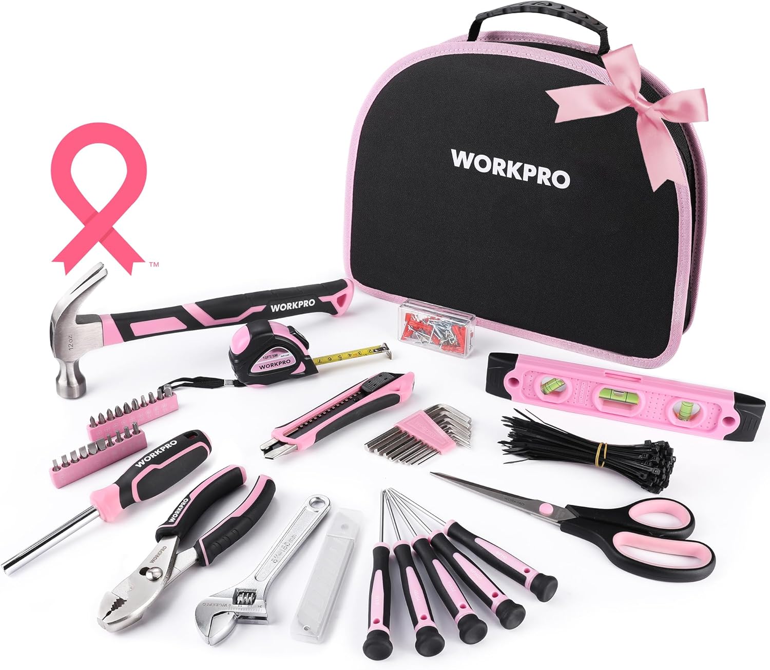 WORKPRO Pink Tool Kit - 236 Pieces for Home Maintenance and DIY