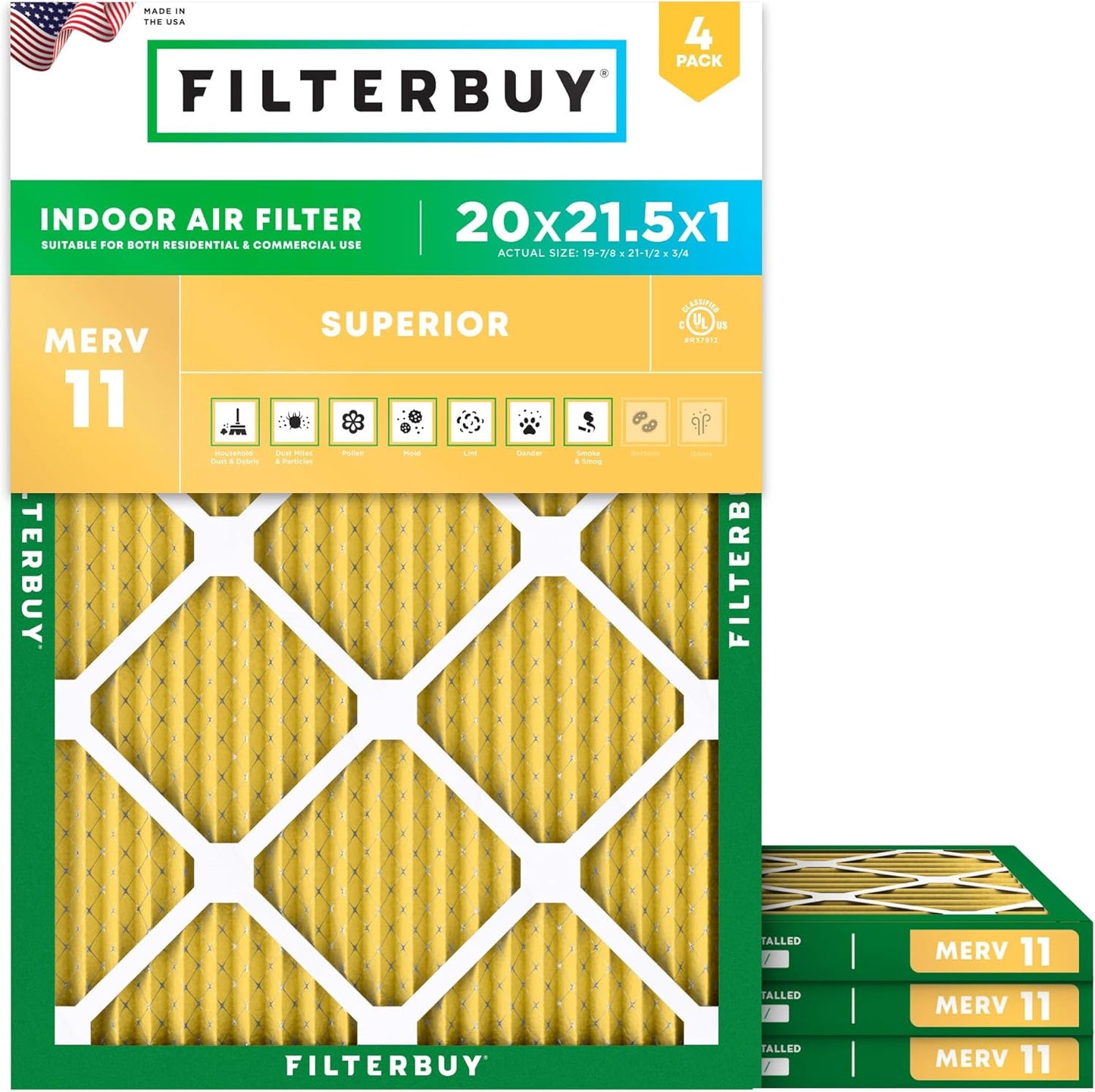 Filterbuy 20x21.5x1 Air Filter MERV 11 for Pet & Allergy Defense