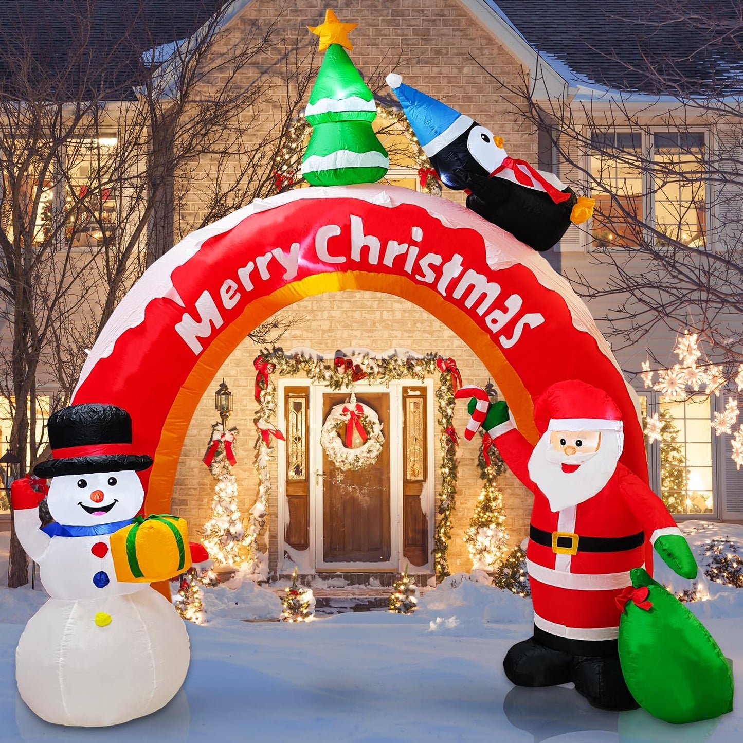 10FT Inflatable Christmas Snowman with Santa for Yard Decor