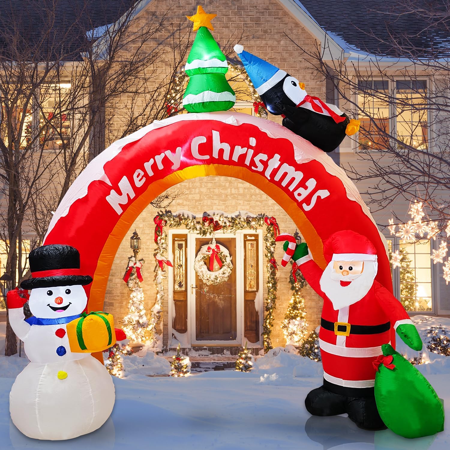 10FT Inflatable Christmas Snowman with Santa for Yard Decor