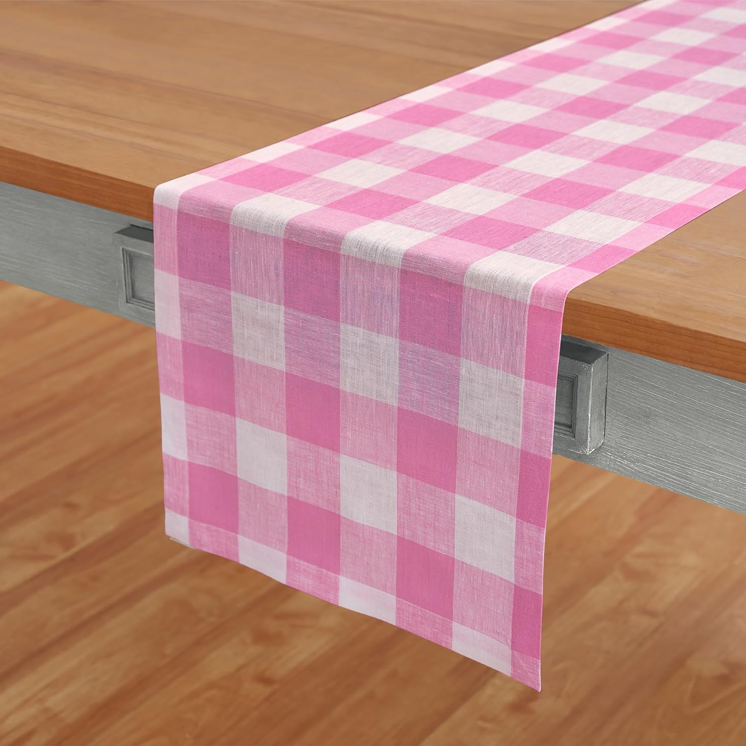 Buffalo Plaid Table Runner 14 x 90 Inches in Pink Begonia