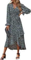 V Neck Floral High Waist Ruffle Maxi Dress - Flattering Boho Style 20