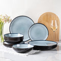 LERATIO Ceramic Dinnerware Set for 4, Wavy Reactive Glaze Stoneware