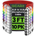 GEARit XLR Male to Female Microphone Cable 3 ft 10 Pack - Color Coded