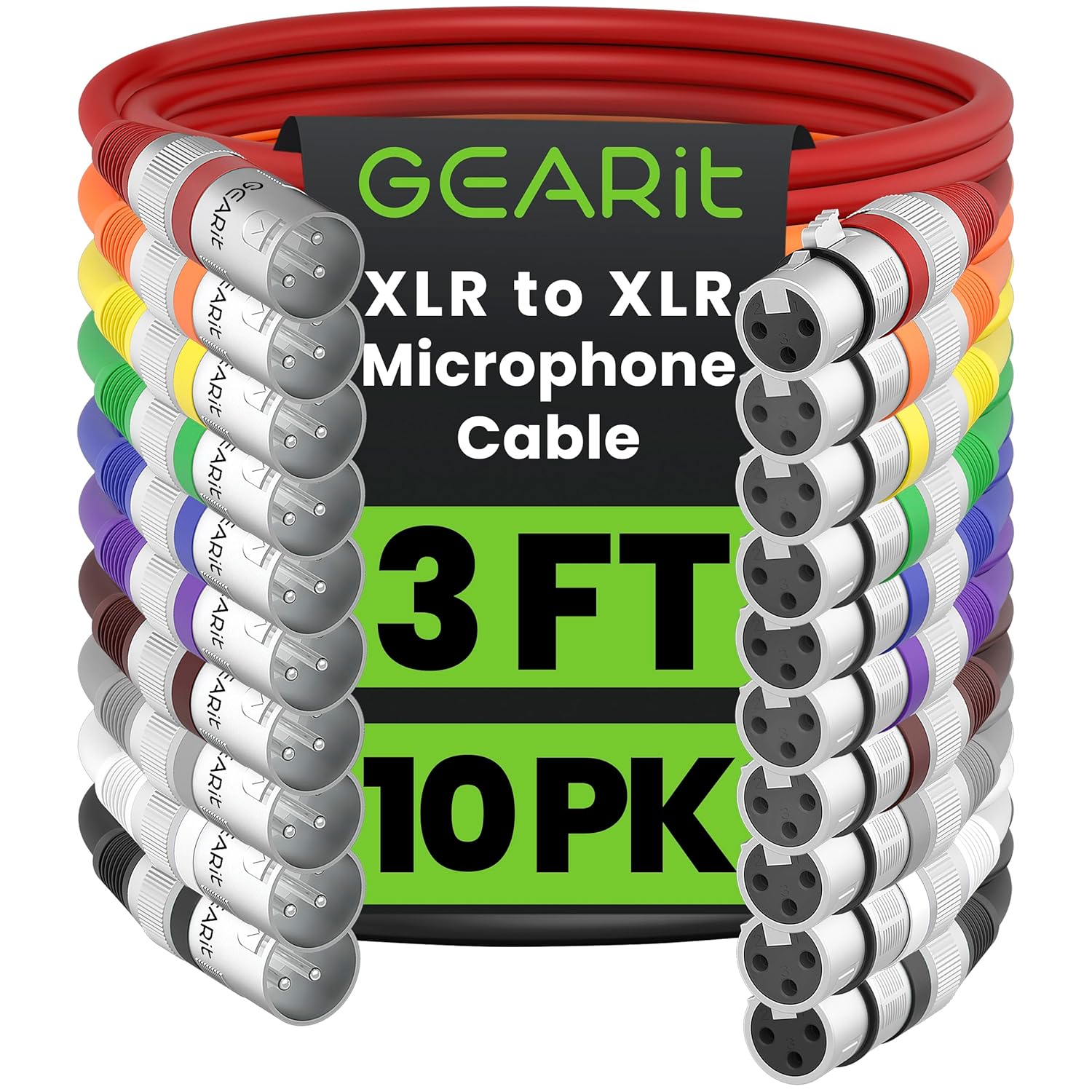 GEARit XLR Male to Female Microphone Cable - 10 Pack, 3 Feet