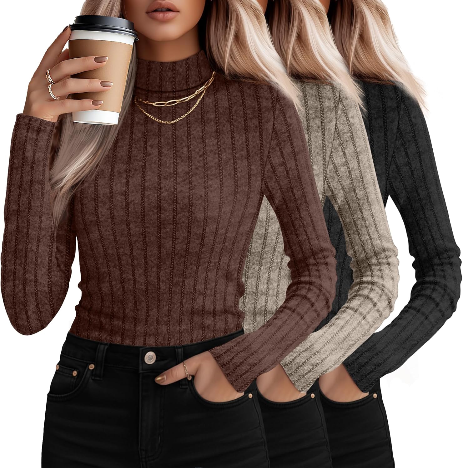 3 Pack Women's Mock Turtleneck Sweaters for Stylish Comfort