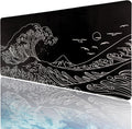 Black and White Japanese Sea Wave Large Desk Pad - XXL Desk Mat