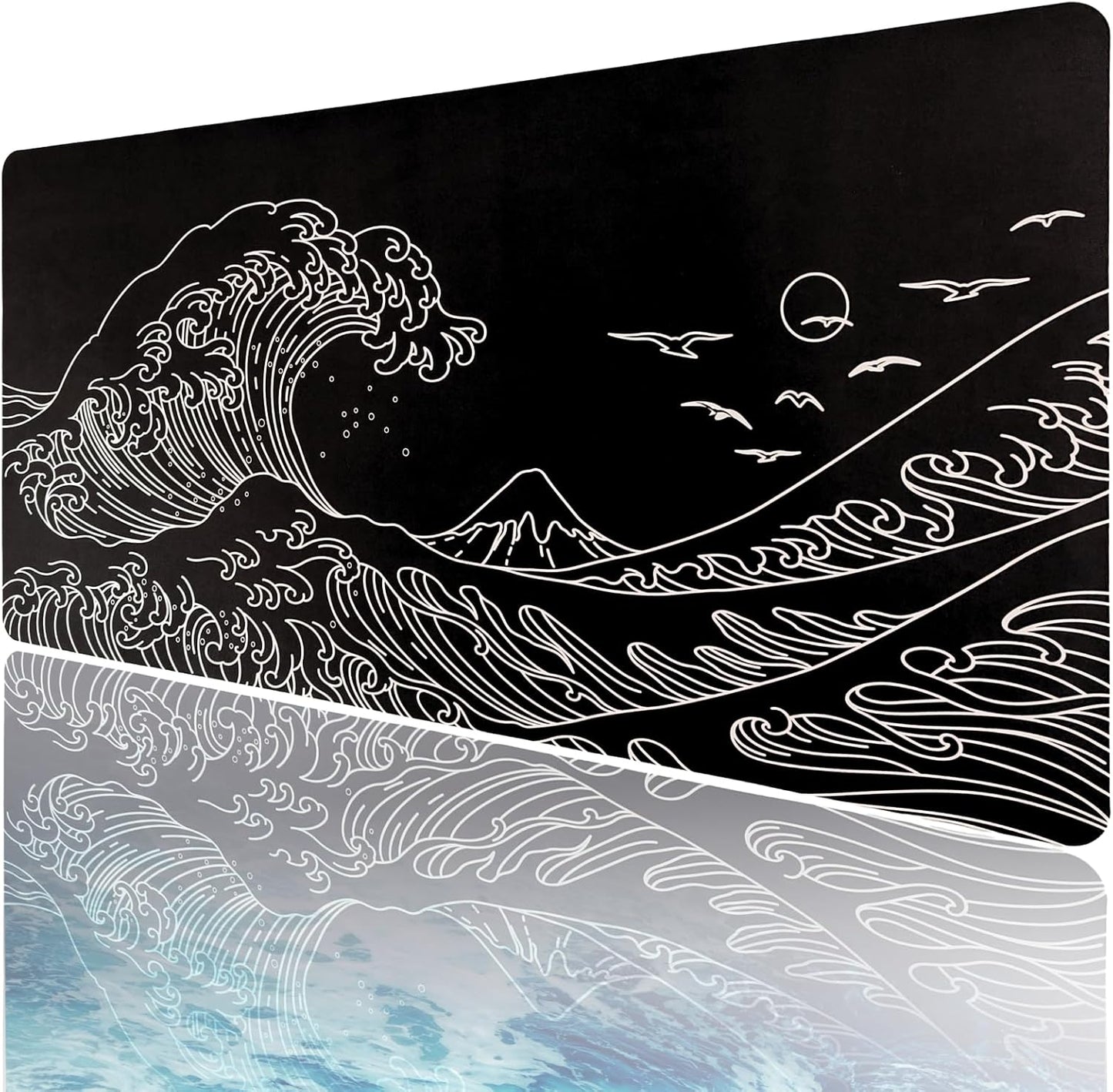 Large Waterproof Gaming Desk Pad - Kanagawa Wave Design - 31.5 x 15.75