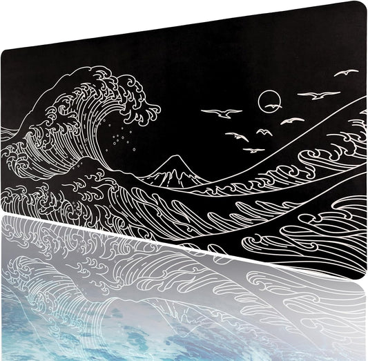 Large Waterproof Gaming Desk Pad - Kanagawa Wave Design - 31.5 x 15.75