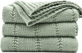 RECYCO Cable Knit Sage Green Throw Blanket for Cozy Comfort