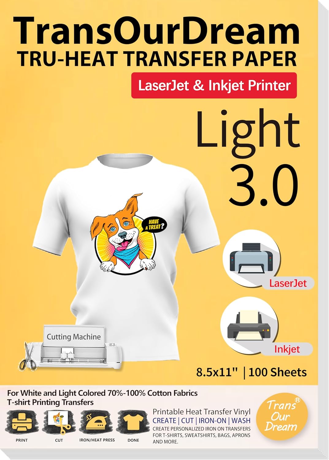 TransOurDream Tru-Heat Transfer Paper for Inkjet & Laser Printers