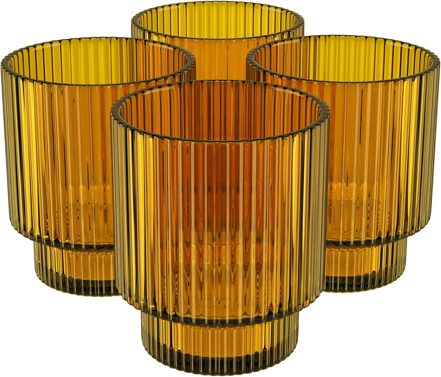 Vintage Art Deco Fluted Drinking Glasses Set of 4 for Cocktails