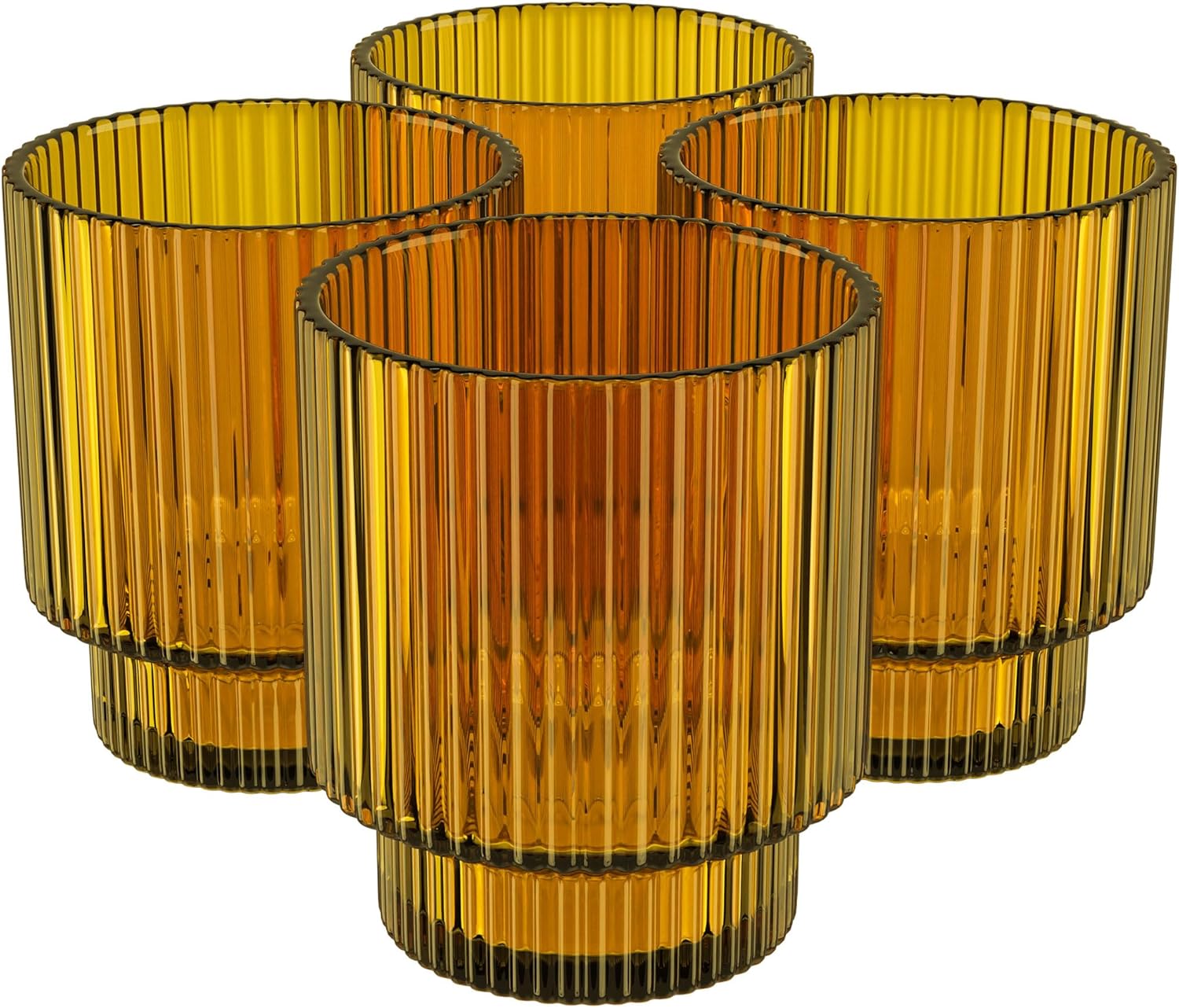 Vintage Art Deco Fluted Drinking Glasses Set of 4 for Cocktails