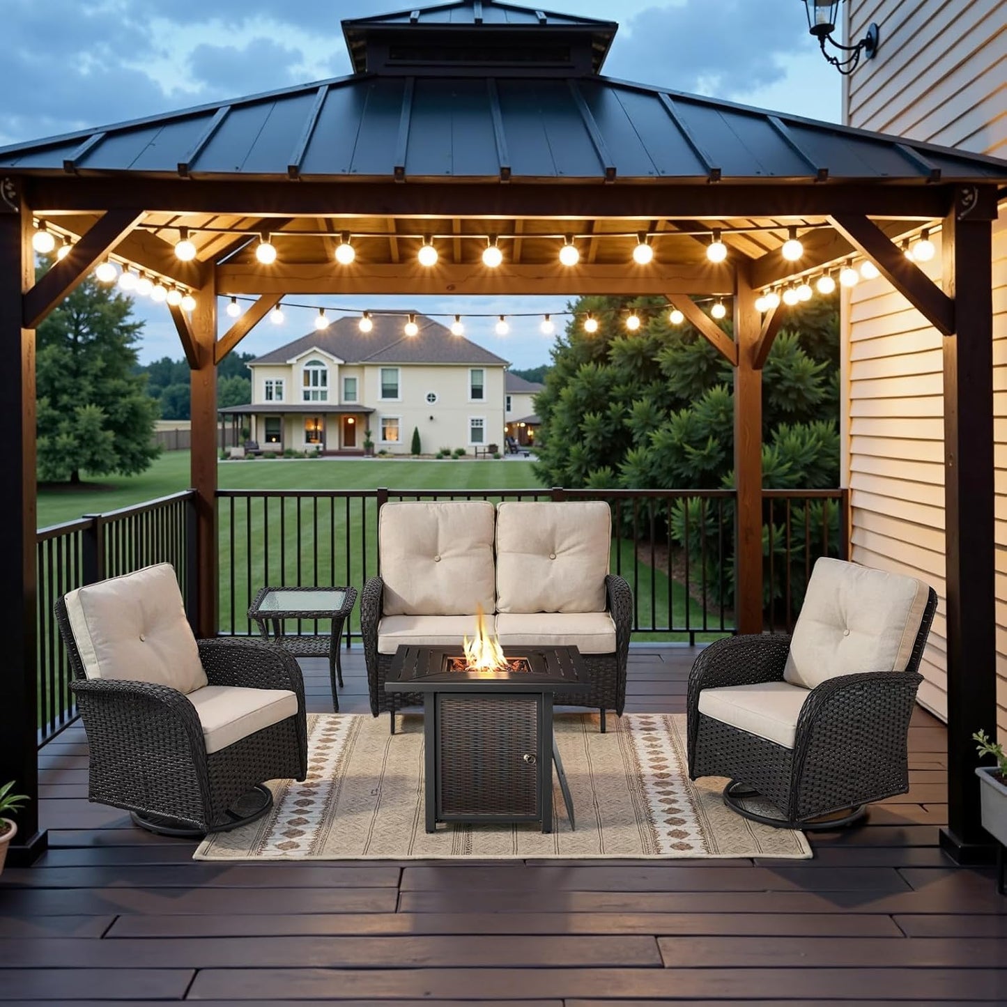 5 Pieces Patio Furniture Set with Propane Fire Pit Table