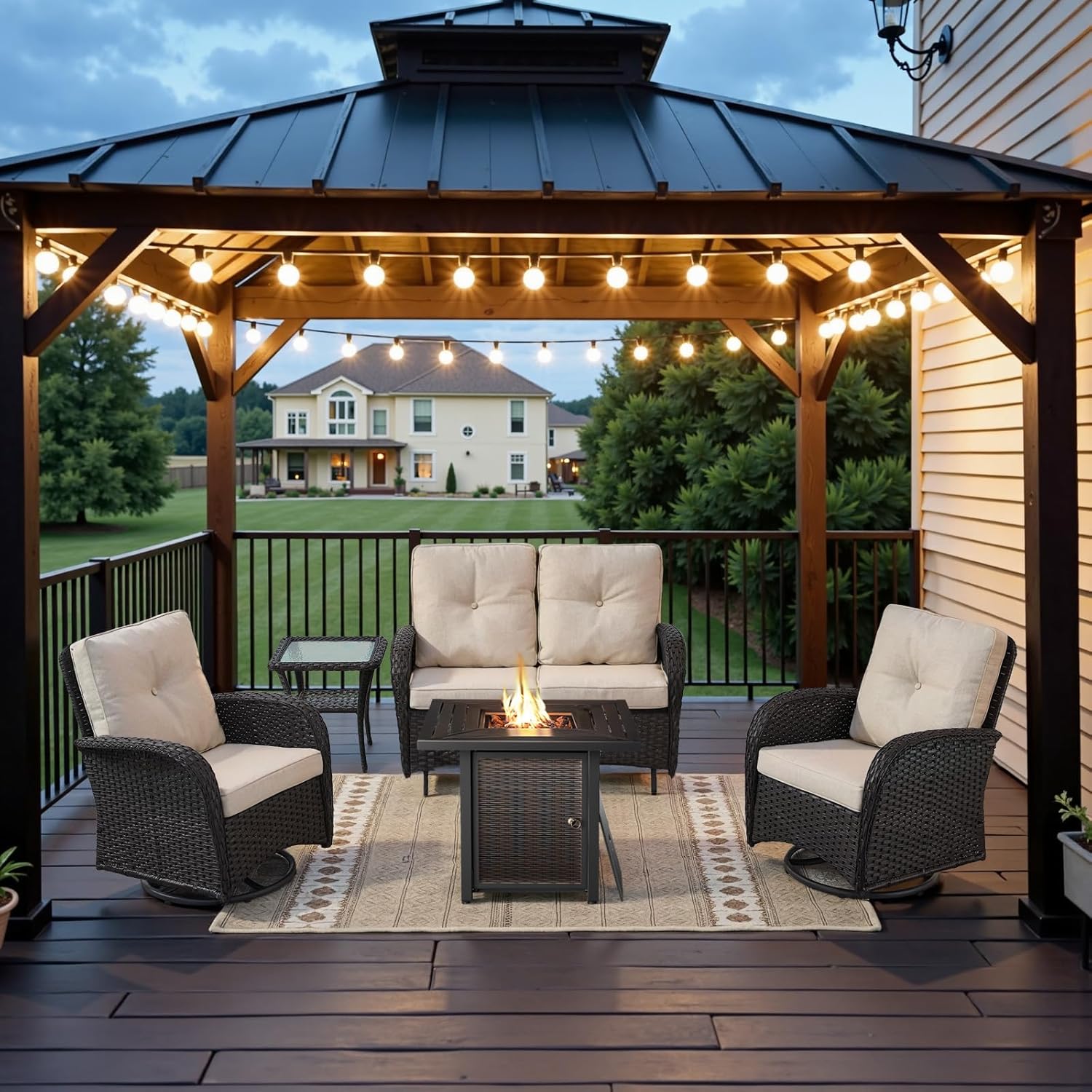 5 Pieces Patio Furniture Set with Propane Fire Pit Table