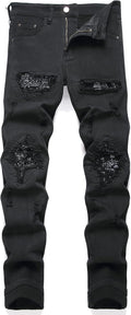 OIIIO Men's Patch Ripped Stretch Regular Fit Jean (Style GK4D)