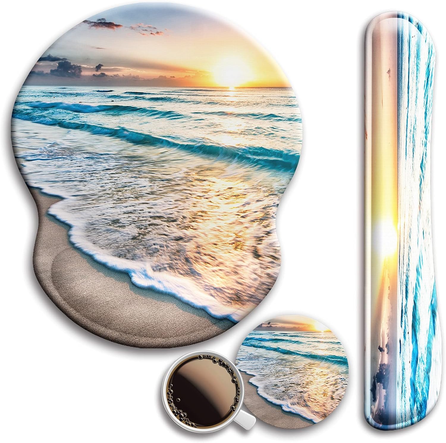 Ultimate Comfort Set: Gel Mouse Pad & Wrist Rest - Beach