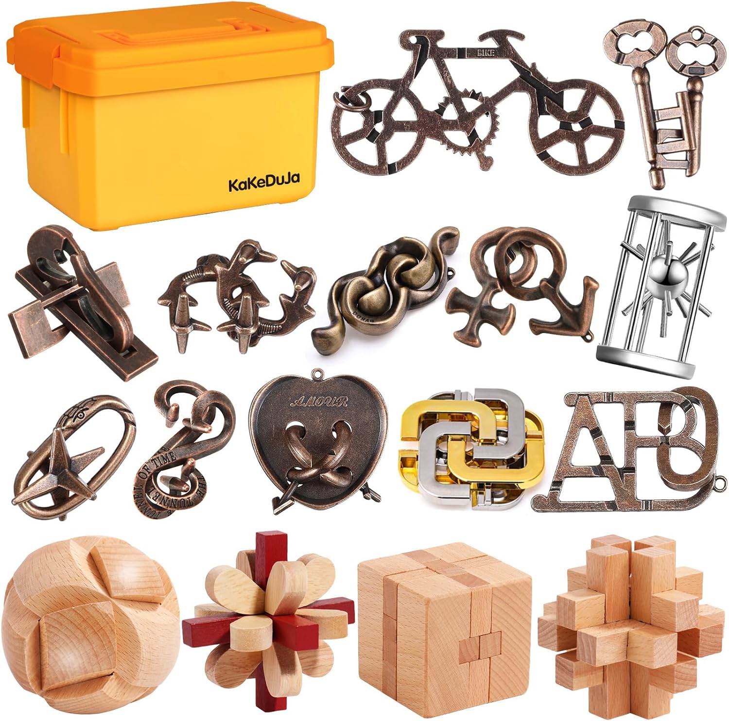 Metal Brain Teaser Puzzles Set for Adults and Kids - 16pcs