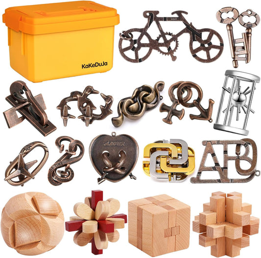Metal Brain Teaser Puzzles Set for Adults and Kids - 16pcs