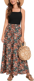 Bluetime Women Flowy Long Skirt - Pleated High Waisted Casual Maxi