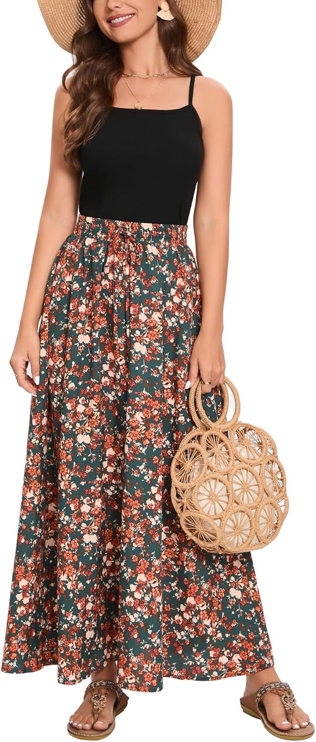 Bluetime Women Flowy Long Skirts for Summer Beach Style