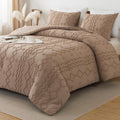Taupe Tufted Comforter Set Queen 90x90in - Soft Microfiber Comfort