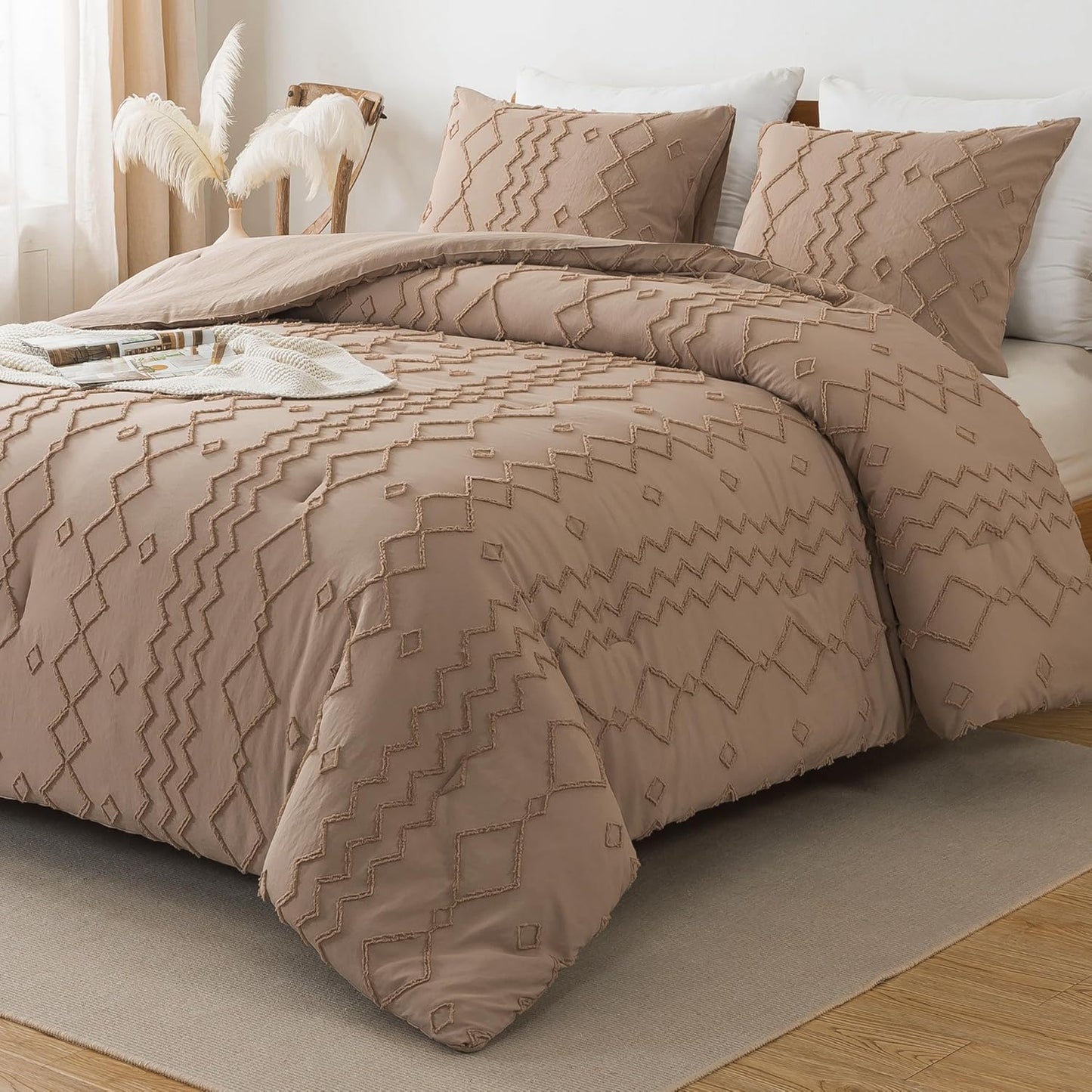 Andency Taupe Tufted Comforter Set Queen for Cozy Bedrooms